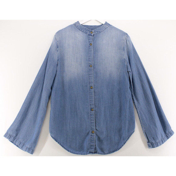 Cloth & Stone Women's Flare Sleeve Chambray Shirt Button Back Blue Sz M - Picture 2 of 8